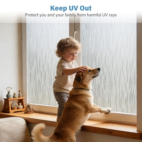 Finnez Frosted Privacy Window Film Static Cling, Non-Adhesive Decorative Cover for Glass Door & Windows, No Glue Removable Clings UV Blocking Waves Design for Home Office 17.5 x 78.7 Inches - color: Line Pattern, size: 17.5 x 78.7 inches