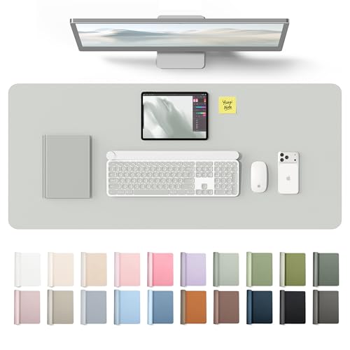 YSAGi Leather Desk Protector, Office Mat, Large Mouse Mat, Non-Slip PU Leather Blotter, Laptop Desk Mat, Waterproof Writing Pad for Office and Home(Light Grey, 42" x 17.2") - color: Light Grey, size: 42" x 17.2"