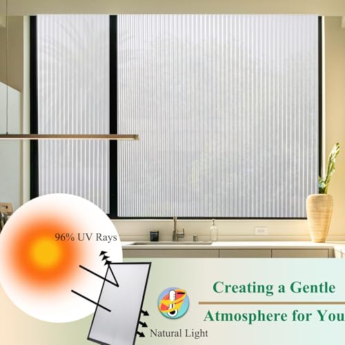 Niviy Window Privacy Film Stained Glass Window Film, 3D Reeded Glass Window Film Fluted Glass Film UV Sun Blocking Heat Control Door Films for Home and Office (White, 17.7 x 157.4 Inch) - color: Narrow Stripe, size: 17.7" x 157.4"