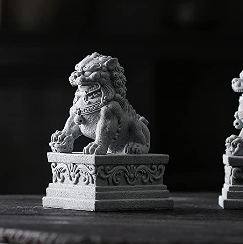 livelyfish Large Asian Fu Foo Dogs Statues A Pair of Two Guardian Lion Sandstone Figurine Pets Fish Tank Aquarium Landscape Ornaments Accessories Feng Shui Decorations, XL - size: D