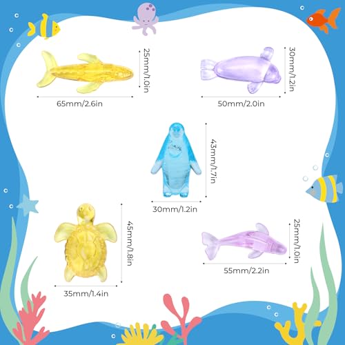 Babenest 5 Styles Acrylic Dolphin and Penguin Gems, 65pcs Sensory Bin Fillers for Sea Animal, Marine Organism Sea Turtle Theme Party Wedding Decoration Scatter Table Vase Fillers Home DIY Crafts - color: Marine Animals, size: Conventional