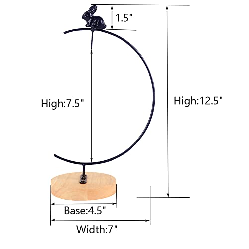 YY YEARCHY Ornament Display Stand Metal Stand Air Plant Stand Flower Pot Holder Iron Stand for Hanging Glass Globe Ball (Rabbit round wood) - color: Black, size: 12.5"x4.5"x4.5"