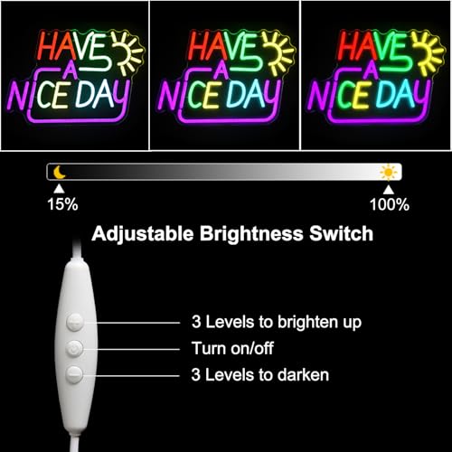 Have A Nice Day Neon Sign for Wall Colorful Letter Neon Light Sun LED Neon Lights Signs Dimmable Words Light Up Signs for Bedroom Living Room School Office Dorm Party Decor Kids Gifts - color: Colorful