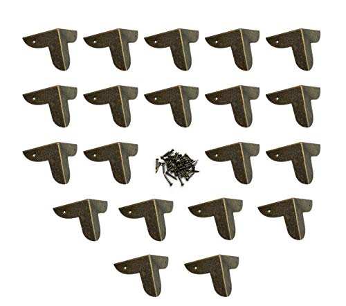 Mcredy 20 Pcs Box Corner Protectors Metal Decor Edge Guard for Box Table Cabinet with Screws 0.87" Length, Bronze - size: 20 Count (Pack of 1)