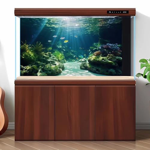 Under The Sea Aquarium Background Underwater Scene Corals Reefs Fish Tank Background Deep Ocean Sea Rock Cave Sunray Terrarium Backgrounds Underwater Marine Life Aquarium Backgrounds 24x12in - color: Green_Blue, size: 24(W)x12(H)inches/ 60(W)*30cm(H)