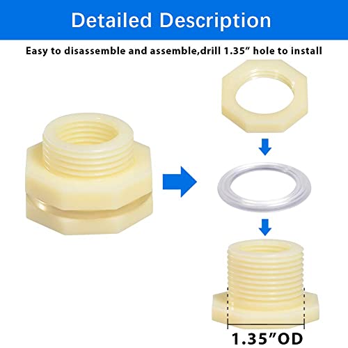 Quickun 3/4" ABS Bulkhead Water Tank Connector Adapter Fitting with Plugs Thru-Bulk Pipe Fitting (Set of 4) - size: 3/4 inch, style: Set of 4