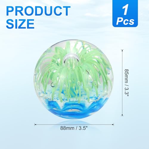 PATIKIL Glass Paperweight, 3.5'' Blown Glass Decor Crystal Ball Rainbow Light Effect Desktop Decor Fish Tank Ornament Unique Handmade Art Ocean Sculpture for Home Office, Green - color: Green