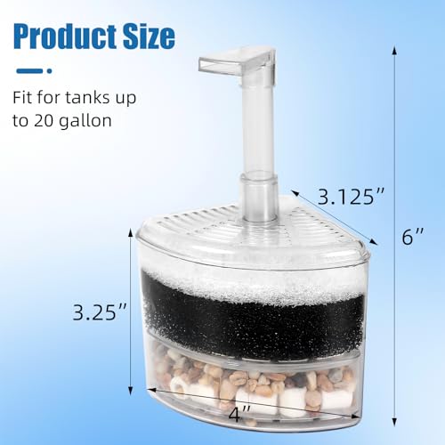 AQUANEAT Aquarium Air Driven Corner Sponge Filter, for Fry Shrimp Nano Fish Tank, with Multi Kinds of Filter Media (Small) - size: Small