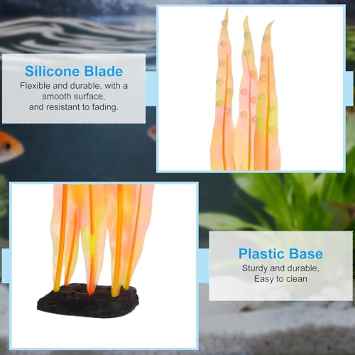 Aquarium Decoration, 10" Plastic Fish Tank Plants Artificial Silicone Glowing Kelp Aquarium Plants Ornament, (Orange, 1 Pcs), Intended for Tall Fish Tank Decor/Landscaping - color: Orange, size: 10"