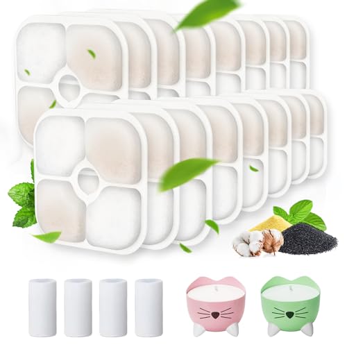 Cat Water Fountain Filter,Cat Fountain Filters for PIXI Pet Water Fountain,16 Pack Pet Fountain Filter Replacement,4 Pump Hoses - color: 16+4 Pack