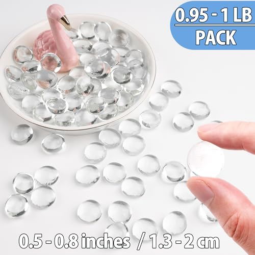 1 LB Clear Glass Marbles, Transparent and Smooth Flat Glass Beads for Vases, Mosaic Gem Pebbles for Aquarium Decor, Floral Arrangements, Mancala Stones, Vase Filler and Crafts (Approx. 80-100 PCS) - color: Clear