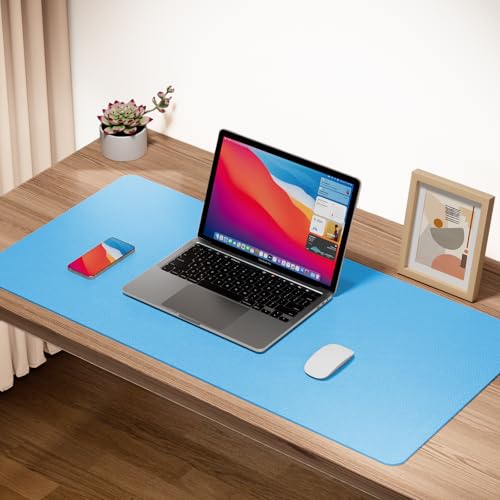 Boutilon Leather Desk Pad Protector,Non-Slip Mouse Pad,Laptop Desk Pad,Office Mouse Mat,Waterproof Leather Desk Blotter,Desk Writing Pad for Office and Home (S-Blue,24"x 14") - color: Blue, size: S 24" x 14"