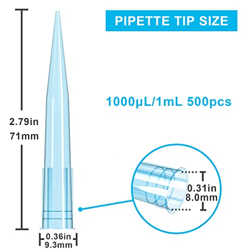 ONiLAB Pipette Tips 1000 UL/ 1mL 500 PCS Clear Blue Laboratory Universal Plastic Liquid Pipettor Tips Polypropylene (PP) Autoclavable - size: 1mL(500PCS)
