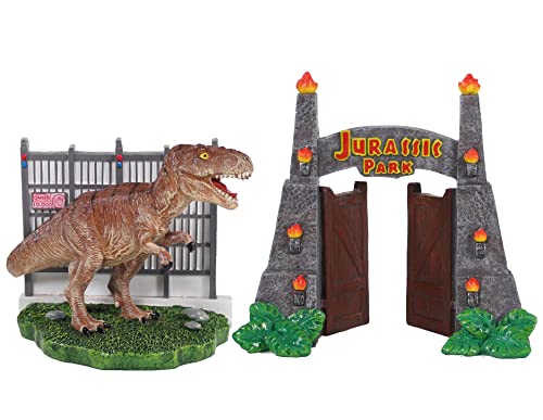 Penn-Plax Jurassic Park Officially Licensed 2-Piece Aquarium Ornament Bundle – Includes T-Rex and Park Gate Decorations – Small - style: 2-Piece Bundle
