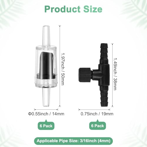 M METERXITY 6-Set Aquarium Air Valve, for 3/16" Airline Tubing Non-Return PVC Aquarium Air Control Valves W Check Valves for Fish Tanks/Aquaculture Regulators Air Pump Adjustable Valve [Black] - color: Black