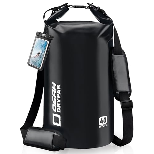 Waterproof Dry Bag, 5L/10L/20L/30L/40L Roll Top Lightweight Storage Backpack with Phone Case for Women & Men, Floating Waterproof Sack for Travel, Swimming, Kayaking, Paddle Board, Camping & Beach - color: BLACK, size: 40L