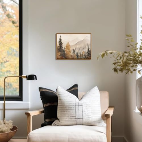 OIQArtOIQ Vintage Framed Wall Art Autumn Mountain Landscape Canvas Art Prints Fall Forest Rustic Farmhouse Pictures Wall Decor Modern Cottagecore Paintings Artwork For Bedroom Bathroom Living Room - color: Fall Trees, size: 12x16 in