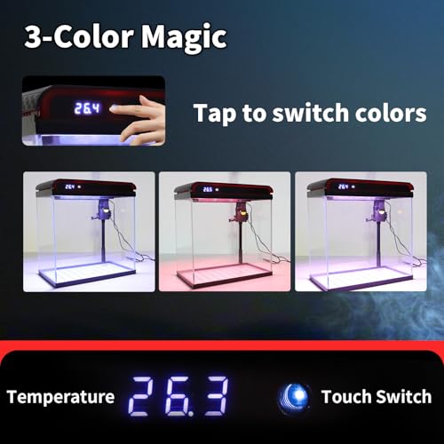 Glass 5 Gallon Fish Tank Aquarium - Smart Self-Cleaning Starter Kit with 3-Color LED Light, Ultra Quiet Pump & Filter, Temperature Monitoring for Betta Fish and Shrimp - size: 5 Gallon