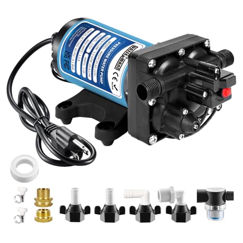 WASSERMANN Water Pressure Pump 115 Volt AC 5.5GPM 60PSI,Water Pump Self Priming Diaphragm Pump with Pressure Switch for Kitchen Bathroom Marine Yacht Garden - size: Full Size