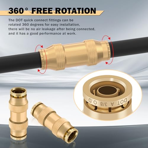 CheeMuii 23 PCS Brass DOT Air Line Fittings with 30FT 1/4" and 20FT 3/8" DOT Air Line Kit Push Lock Quick Connect Fittings with Pneumatic Tubing Set - size: 25 PCS
