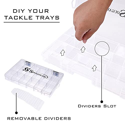 Sougayilang Fishing Tackle Boxes - 3600 3700 Plastic Storage Organizer Box with Removable Dividers - Fishing Tackle Storage - 4 Packs Transparent Tackle Trays - color: Four 3600 (Tray Size: 10.8"x7.1"x1.6")