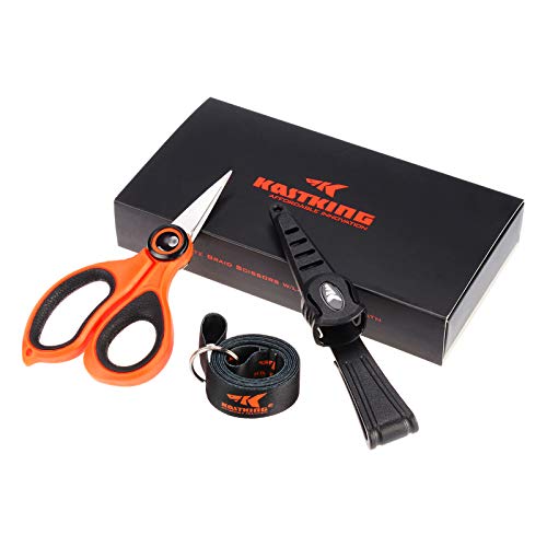 KastKing Fishing Line Scissors, Braided Line Cutters, w/Sheath, Super Sharp 3CR13 Japanese Stainless Steel Blades, Non-Slip TPR Handles, Includes Lanyard - style: B: 5.5" Braid Scissors