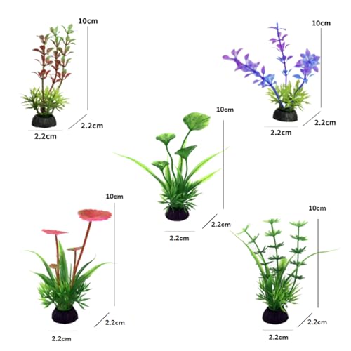6-Piece Aquarium Plant Set with 5 Green Artificial Plants and Resin Cave Decorations for Betta Fish, Goldfish, and Shrimp for Breeding, Playing, and Resting