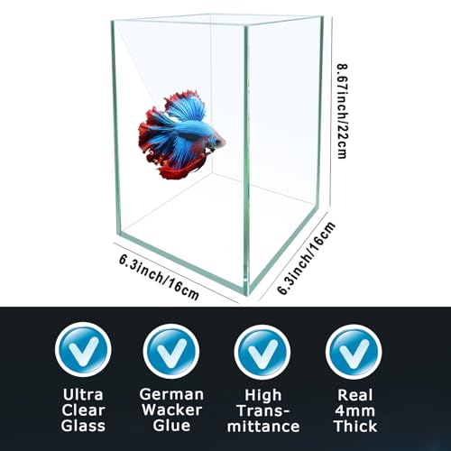 Ultra White Glass Betta Aquarium Starter Kits 1.5 Gallon Small Fish Tank, Betta Fish Tank with LED Light, Power Filter, 4mm Glass - color: Ultra-white
