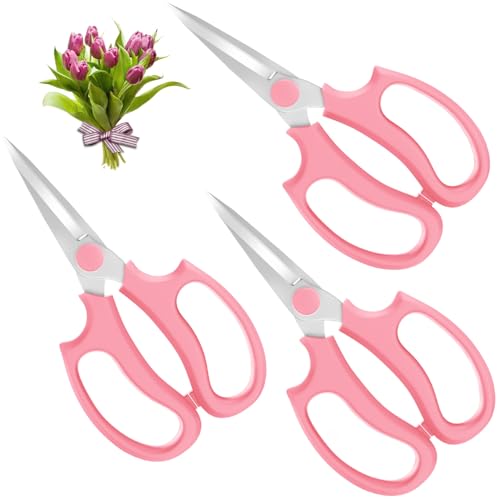 Housolution Flower Scissors, 3 Pack, Strong Floral Shears, Premium Steel Pointed Garden Pruning Shears Floral Fruits Leaf Scissors Hand Pruner Snip Trimming Tool for Gardening Flower Arrangement, Pink - color: Pointed-pink, size: 3 Pack