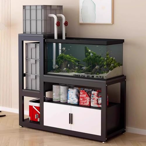 Multifunctional Fish Tank Stand, Stable Frame + Non-slip Mat, Open/closed Storage Area, Suitable for Living Rooms/offices/hotels, Easy to Install and Clean(Black,110cm/43.3in) - color: Black, size: 110cm/43.3in