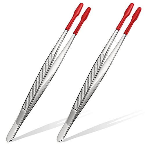 Honoson 2 Pieces Rubber Tipped Tweezers PVC Rubber Coated Soft Non Marring Flat Tip Lab Industrial Hobby Craft Tweezers Tools Jewelry Coin Stamp Tongs(Red) - color: Red