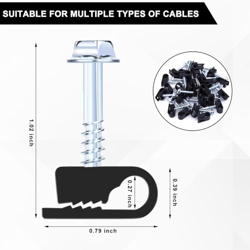 Cable Clips with Screws Fastener 1/4 Inch (6 mm) - All Weather Wire Clips for Coaxial, Ethernet,Electrical Cables,Brick/Stucco Siding Clips, UV-Resistant for Outdoor Wall Mount,50 Pack,Black - color: Black, size: 50PCS/PACK