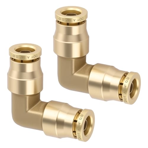 1/4" Quick Push to Connect Fittings Brass 90 Degree Union Swivel Elbow Joint DOT Approved 1/4 inch Tube OD Air Line Adapter Air Suspension Kit for Car Truck Trailers and Air Brake System 2pcs - size: 1/4" OD 2PCS, style: Elbow