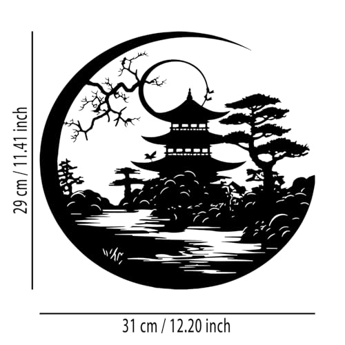 Torii Gate Metal Wall Decor - Japanese Scenery Room Decor Wall Art Home Decor for Living Room, Bedroom, Dining Room, Bathroom, Office, Patio (Black)
