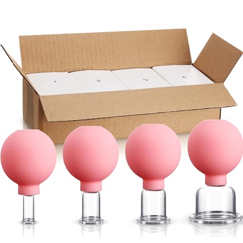 BBTO 4 Pieces Glass Cupping Set Glass Silicone Cupping Cups Massage Vacuum Suction Cupping Cups for Body Face Leg Arm Back Shoulder Muscle and Joint Pain (Pink) - color: Pink