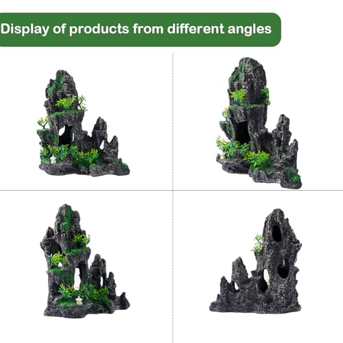 Large Fish Tank Decorations - Mountain View Aquarium Ornament with Tree House Cave Bridge,Resin, 10.24x9.45x5.12 inches, C - color: C