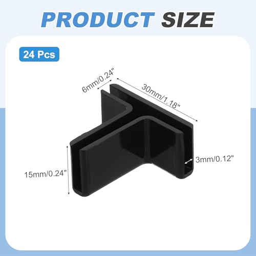 uxcell 24Pcs Plastic Glass Connector, Suitable for 3mm Thick t Shaped Glass to Glass Clamp, Fixing Bracket Rimless Clip Holder for Aquarium Fish Tank Display Shelves, Black - color: Black, size: 3mm
