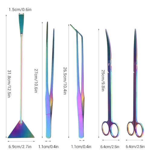 Aquarium Aquascaping Tools Kit,4 in 1/5 in 1/6 in 1 Stainless Steel Aquatic Plants Tweezers Scissors Spatula Cleaning Tool Set W/Storage Bag for Aquariums Fish Tank - size: 5-in-1