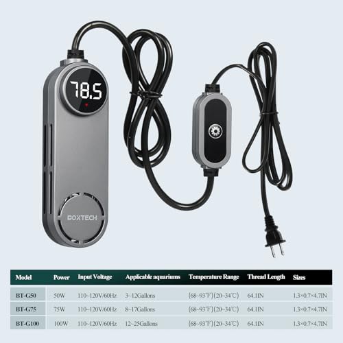 boxtech Small Submersible Aquarium Heater - 100w Fish Tank Heater, Mini Turtle Betta Tanks Heaters with External Adjustable Temperature Controller for 12 to 25 Gallon Tanks - size: 100w for 12 to 25 gallon tank
