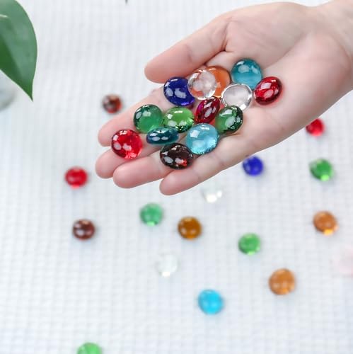 CYS EXCEL Assorted Mix Colors Glass Gemstone Beads Vase Fillers (2 LBS) Flat Marble Beads Multiple Color Choices Aquarium Decor Rocks Floral Stones Decorative Mosaic Gem Pebbles - color: Assorted, size: 2 lb