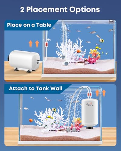 Pawfly Aquarium Air Pump, 80 GPH Fish Tank Air Pump for Tank up to 120 Gallons, Ultra Quiet Adjustable Oxygen Pump with Airline Tubing, Air Stone & Check Valve, Aerator for Fish - size: 3.5 W (Up to 120 Gallons)