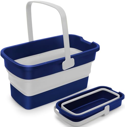 Collapsible Mop Bucket for Cleaning with Handle, Silicone Square Wash Bucket for Windows Cleaning Car Washing,Cleaning Supplies Organizer Plastic Water Bucket - color: Blue