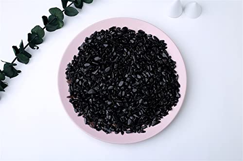 MAIBAOTA Natural Black Obsidian Crystal Quartz Rocks Chips Vase Filler Rocks for Succulent Plant Small Fish Tank Aquarium Gravel Decorative Pebbles Stones(200 gram) - color: Black-obsidian, size: 0.45 Pound