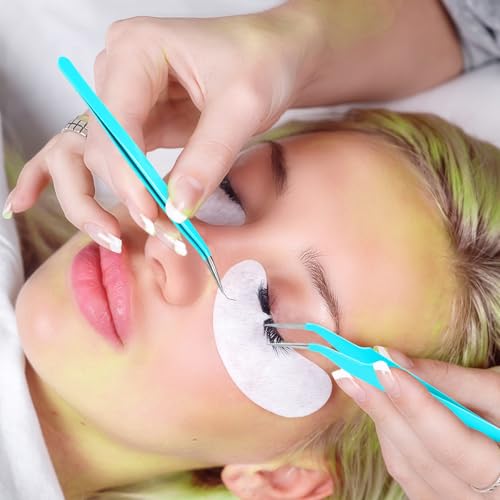 Honoson 9 Pieces Curved Pointed Craft Tweezers Stainless Steel Precision Tweezer with Protective Cover for Rhinestones Dried Flowers Craft Stickers Eyelash Extension Jewelry Making(Blue) - color: Blue