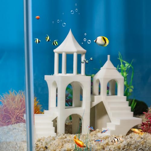 Aquarium Undergravel Fish Tunnel Hide Cave Corner Castle Tank Decorations Under Gravel Viewing Tunnel Fish & Shrimp Cave for Aquarium Hideout(White,Style C) - color: White, style: Style B