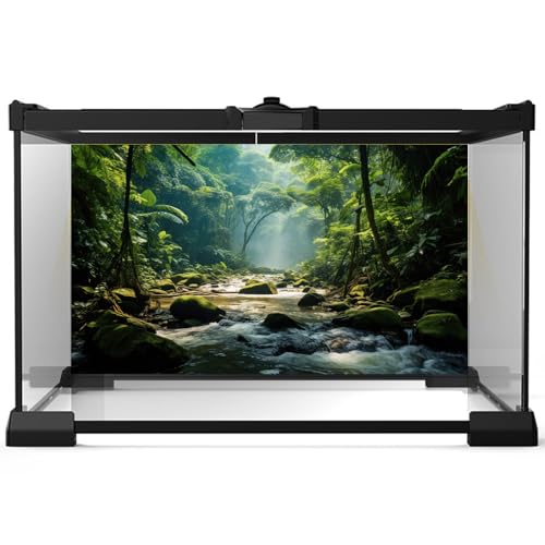 Jungle Rainforest Aquarium Background Tranquil Stream Meanders Fish Tank Background Vibrant Foliage Dense Green Forest Reptile Tank Backgrounds Foggy Misty Trees Reptile Enclosure Backgrounds 24x12in - color: Tropical Green, size: 24(W)x12(H)inches/ 60(W)
