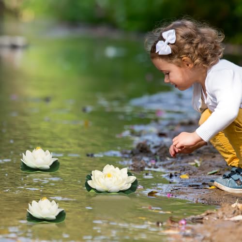 SEWACC Lotus Floating Flower Aquarium Lily Pad 6pcs Artificial Lotus with Water Lily Pad Floating Fake Pond Ornanment for Garden Pond Pool Decoration White