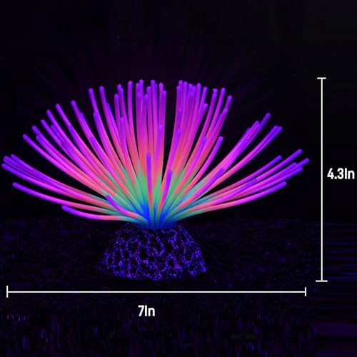 Fluorescent Rainbow Sea Urchin Aquarium Decor - Glows Under Blue Light, Weighted Silicone Ornament for Fish Tank with Swaying Spines, Saltwater & Freshwater, Vibrant Aquascape Centerpiece (Colorful) - color: Colorful