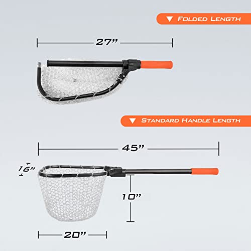 KastKing Brutus Fishing Net, Foldable Extendable Fish Landing Net, Lightweight & Portable Fishing Net with Soft EVA Foam Handle, Holds up to 44lbs/20KG, Fish-Friendly Mesh for a Safe Release - size: 45" Total Length(not extendable), style: Silicone Net