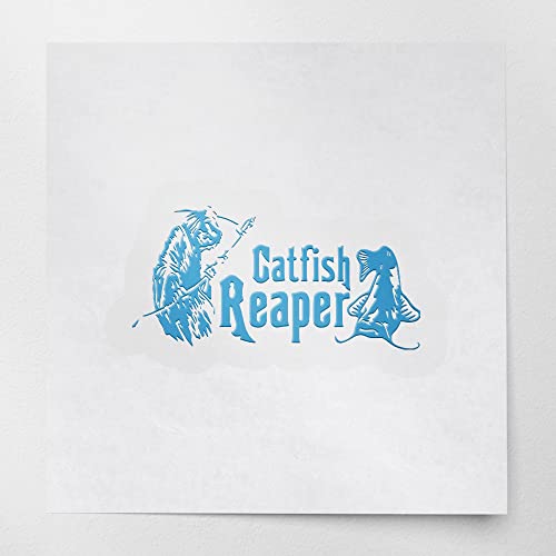 Decal Stickers of Catfish Reaper Fishing #2 (Azure Blue) (Set of 2) Premium Waterproof Vinyl Decal Stickers for Laptop Smartphone Car Dirt Bike Wall Room Mason Jar Bathtub Door - ANDstic570833BE - color: Azure Blue, size: 8.3'' x 4''